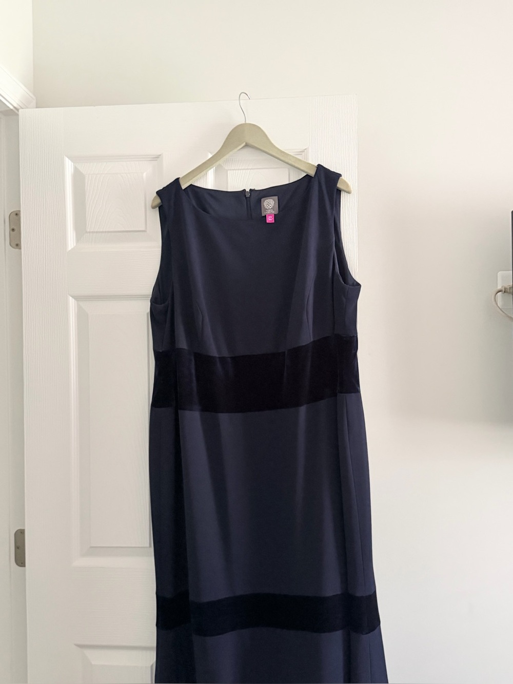 Vince Camuto Navy Sleeveless Midi Dress with Velvet Bands